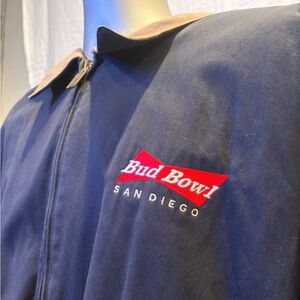 1998 Bud Bowl Gear For Sports Men's Navy Jacket with Tan Collar